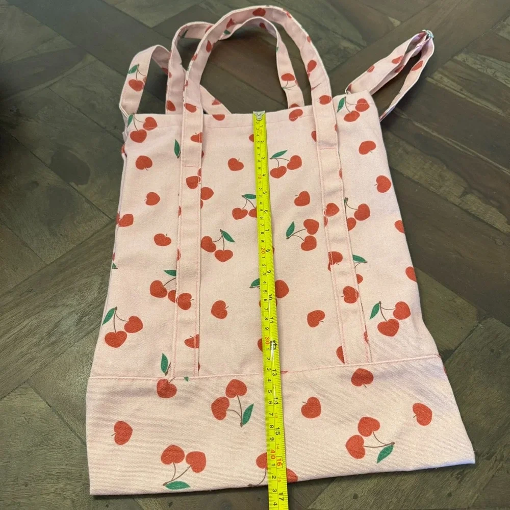 Pink & Cherry Print‎ Canvas Tote Bag with Handles & Adjustable Strap Book Bag